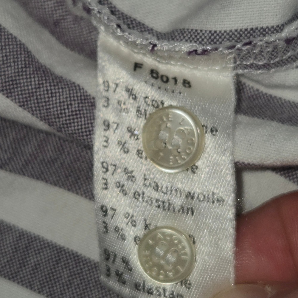 Lacoste Button Down Shirt Womens 40 Grey White Striped Long Sleeve Logo France - Picture 5 of 6